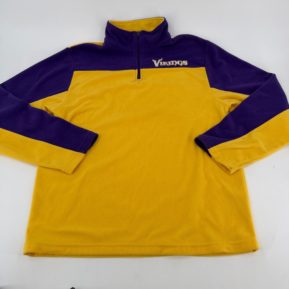 NFL Team Apparel Minnesota Vikings Fleece Quarter Zip Pullover Purple Gold Men M